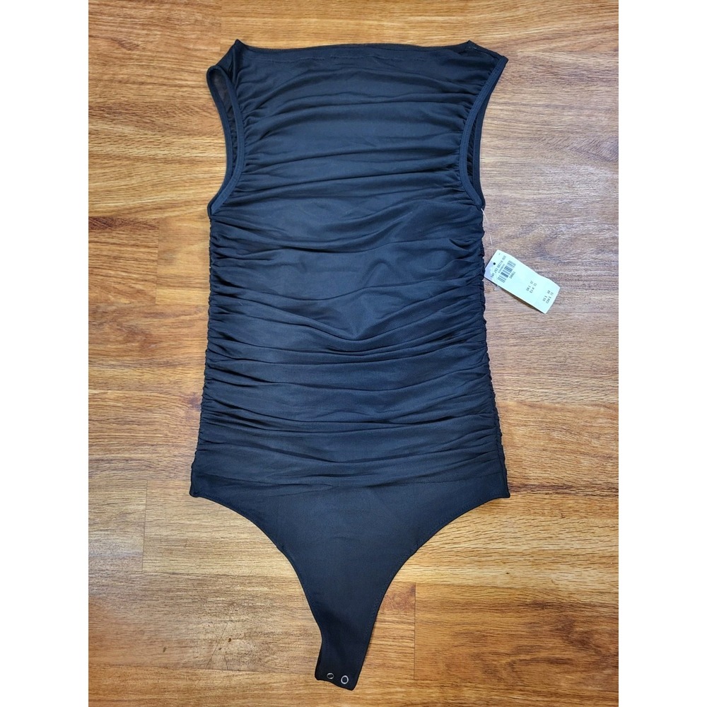 Abercrombie & Fitch NWT Ruched Mesh Boatneek Bodysuit Black Small